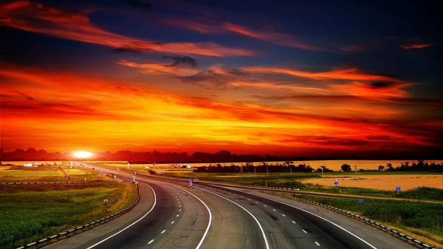 Wonderful Red Sunset and Road