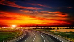 Wonderful Red Sunset and Road