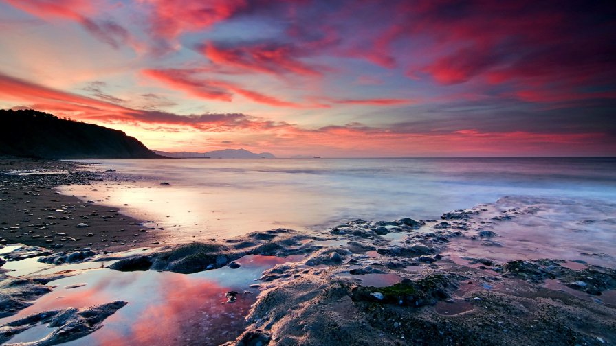 Wonderful Red Sunset and Stones