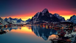 Beautiful Reinebringen Mountains and Sunset in Norway
