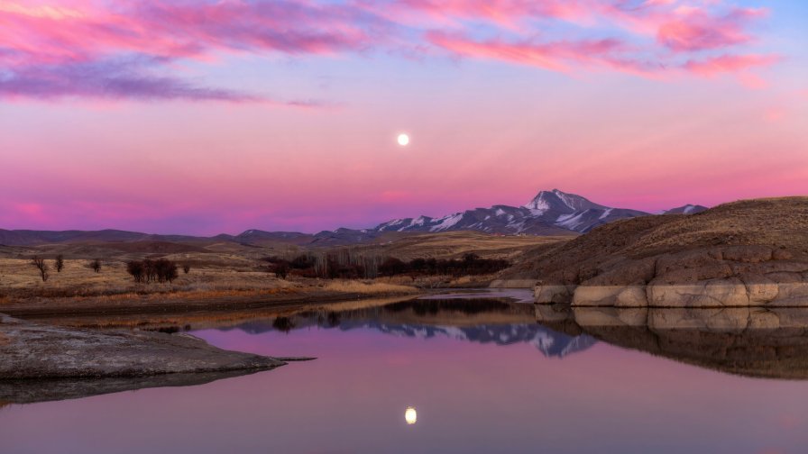 Moonlight and Purple Sunset