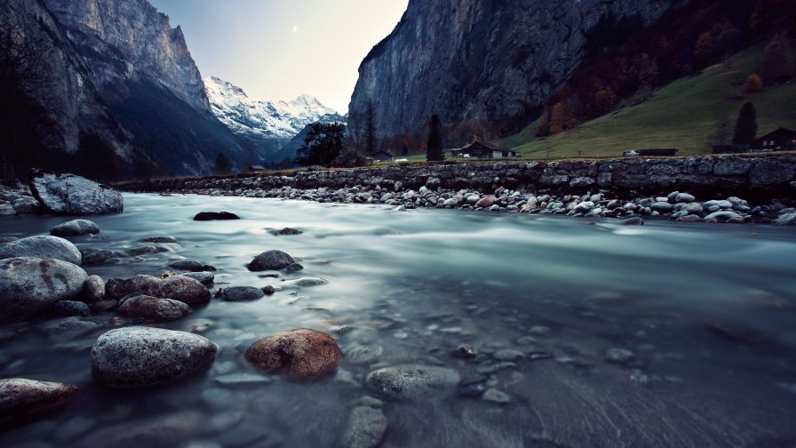 River with Stones in Mountain Valley